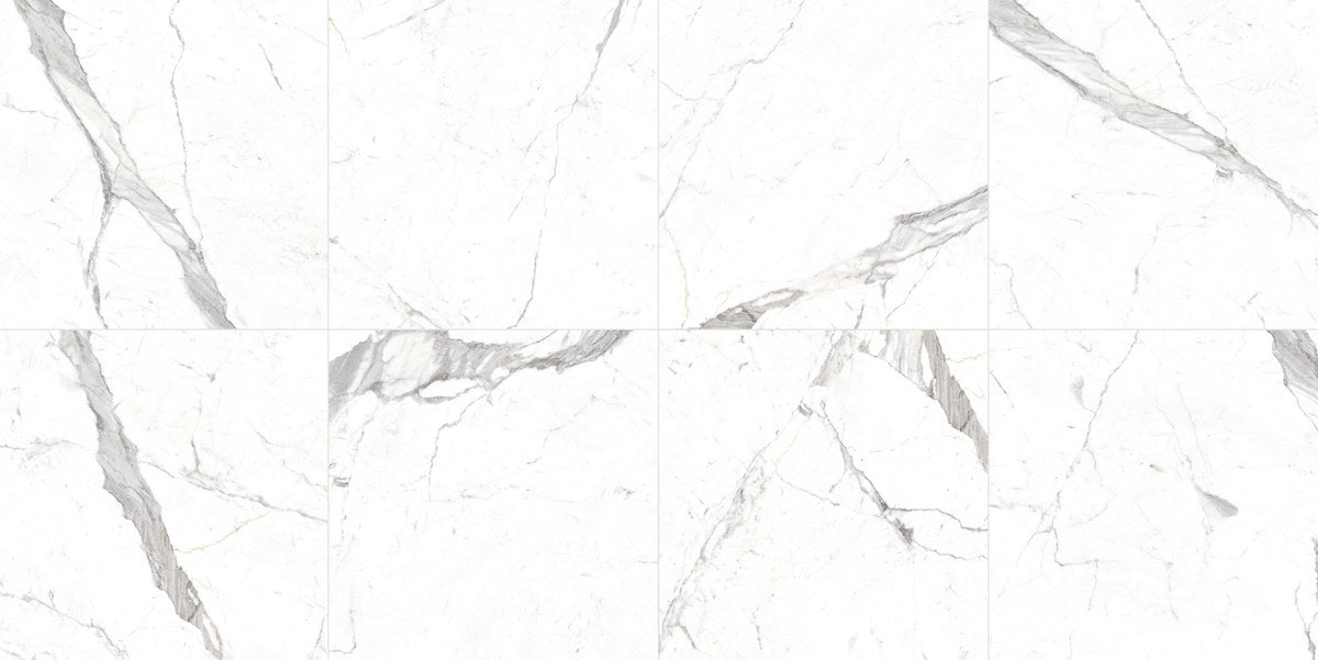 The Thirties Statuarietto Polished Marble Look Porcelain Tiles 30x30, several pieces laid together