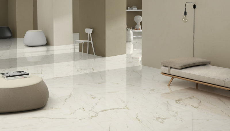 The Thirties Statuarietto Polished Marble Look Porcelain Tiles 30x30 installed in a spa, view 2