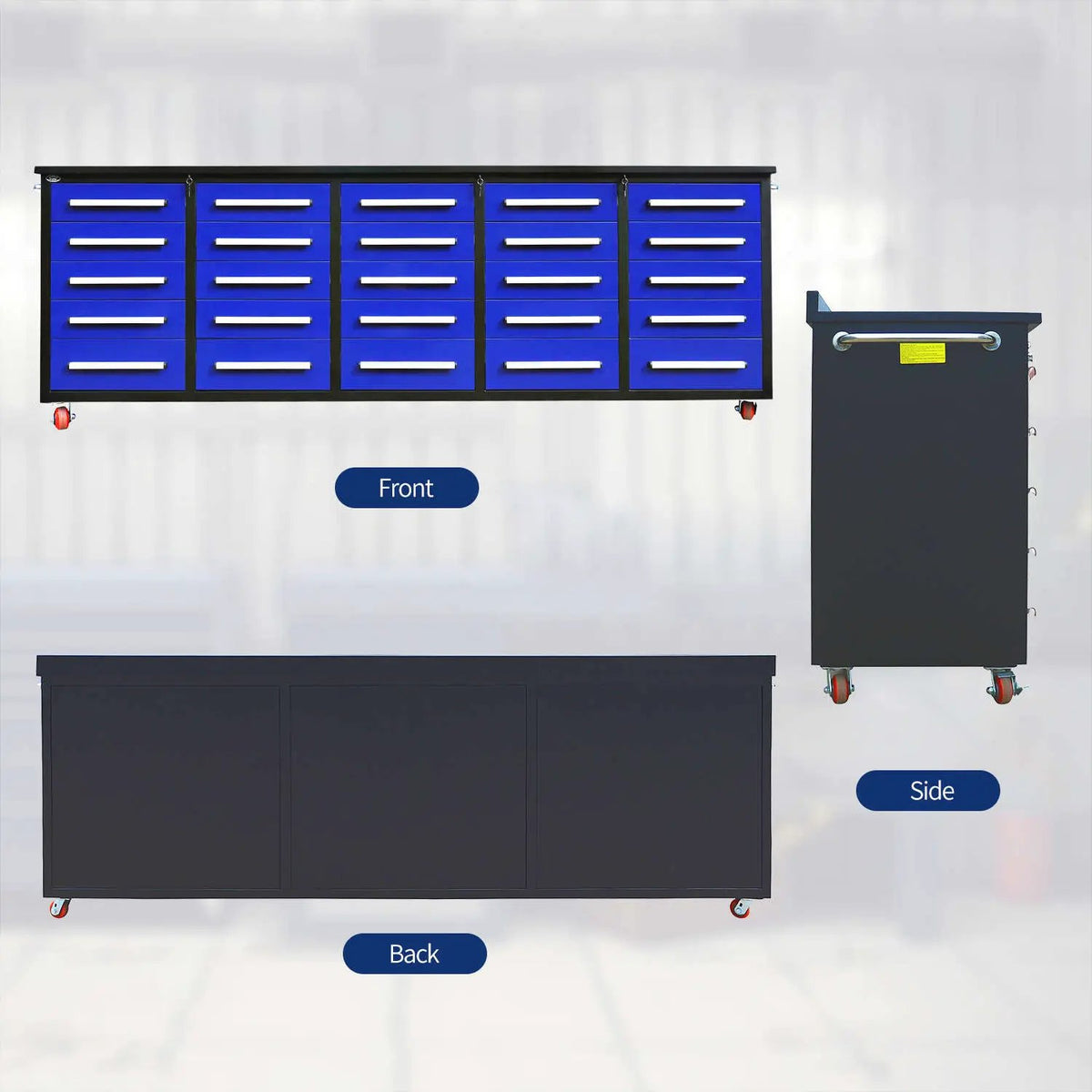10ft 25-Drawer Storage Workbench with Wheels by Chery Industrial