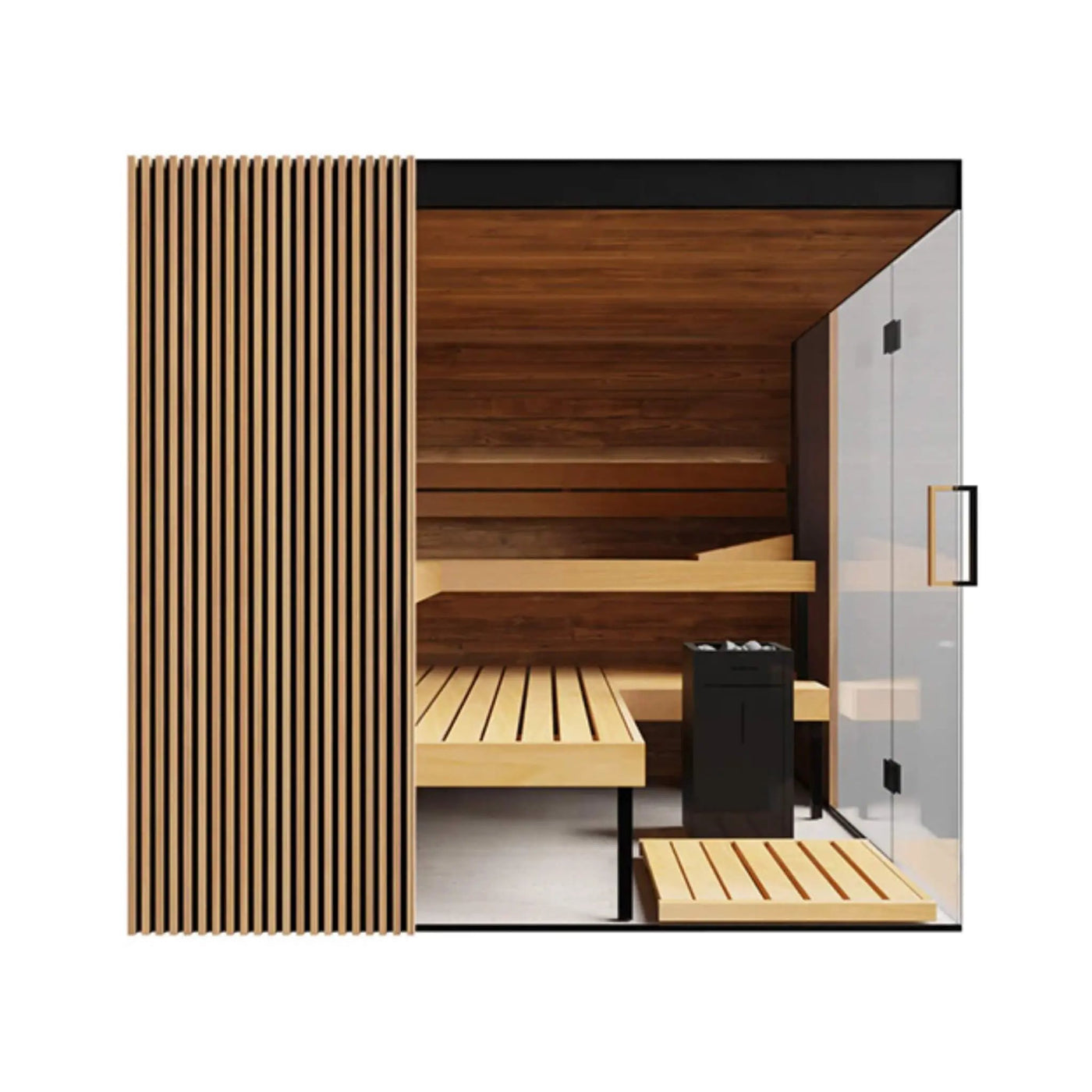 ThermaSol Aalto 4-Person Indoor Semi Panoramic Glass Sauna Cabin [Made-To-Order] [14-AALTODL\R] (SAK13285) by SAKSBY WHOLESALE