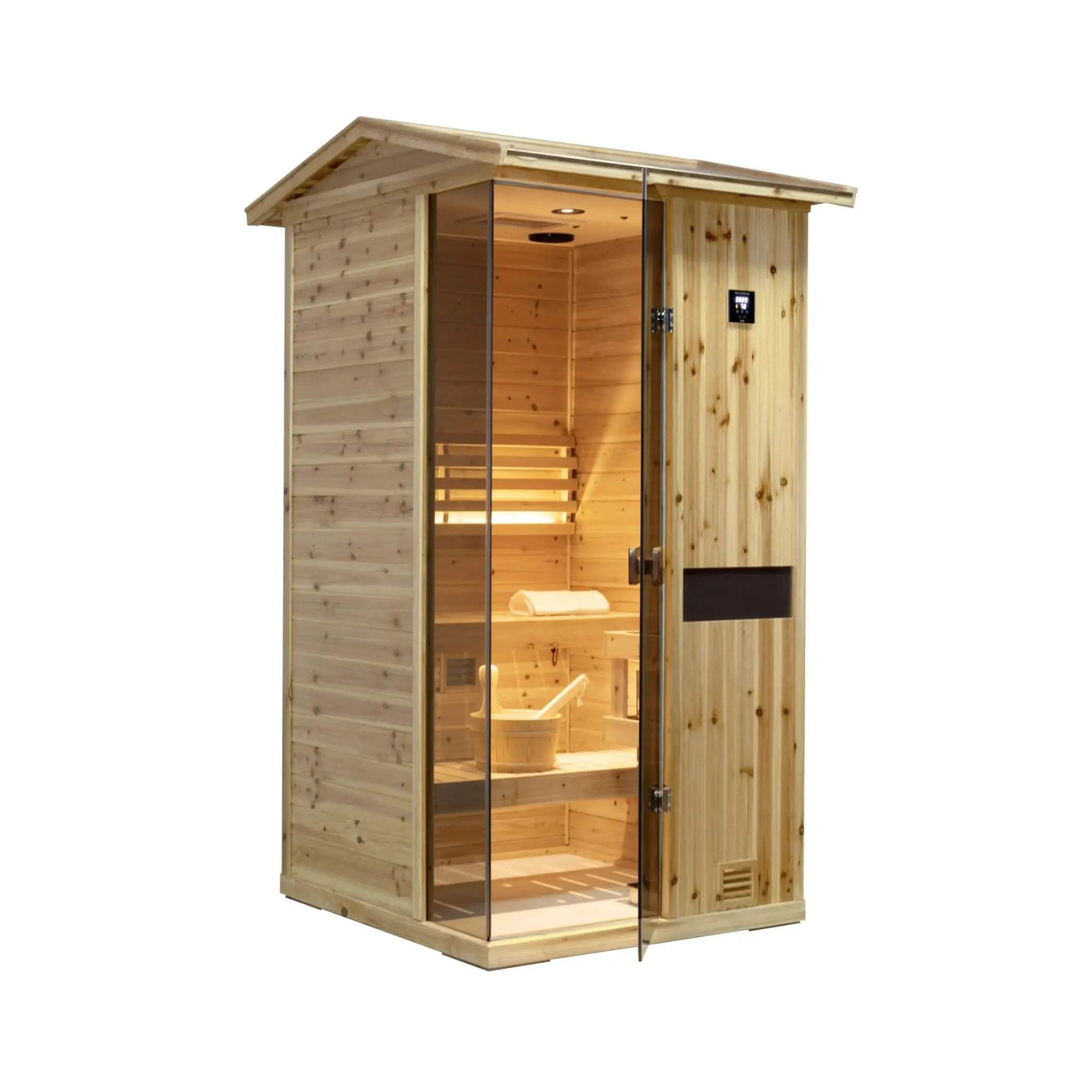 Thermora Nova 1-Person Outdoor Weather-Resistant Traditional Wooden Steam Sauna Room (SAK71642) by SAKSBY WHOLESALE