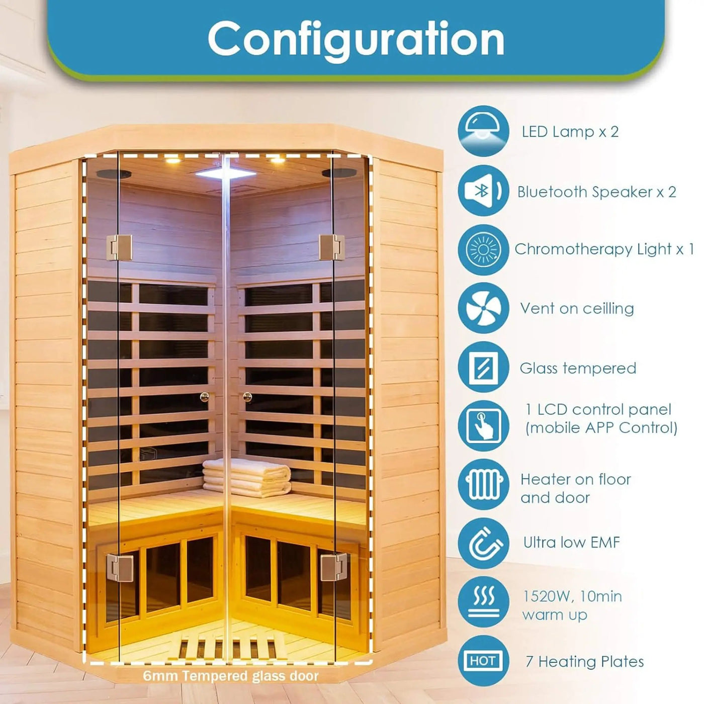 Thermora Laurent Premium 2-Person 1600W Corner Space Infrared Wooden Sauna Room With Bluetooth Speakers (SAK81524) by SAKSBY WHOLESALE