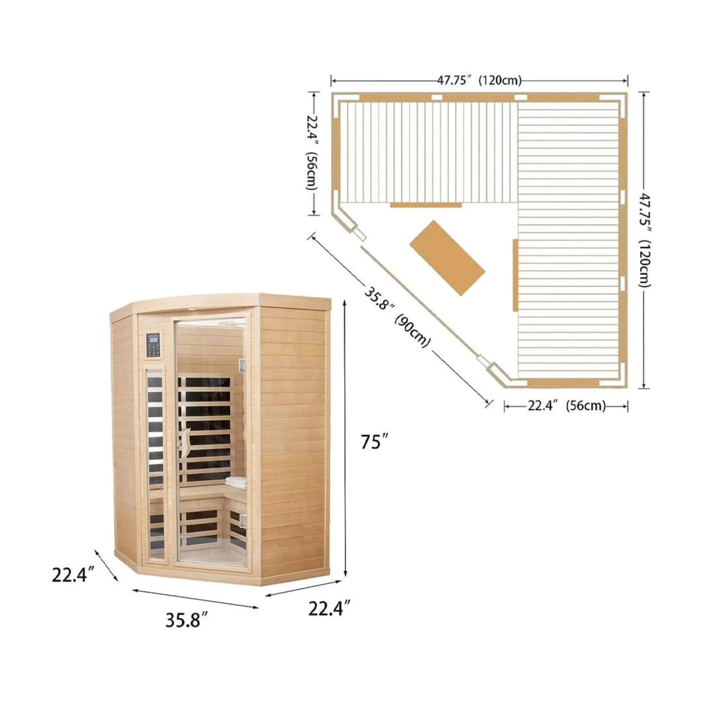 Thermora Laurent Premium 2-Person 1600W Corner Space Infrared Wooden Sauna Room With Bluetooth Speakers (SAK81524) by SAKSBY WHOLESALE