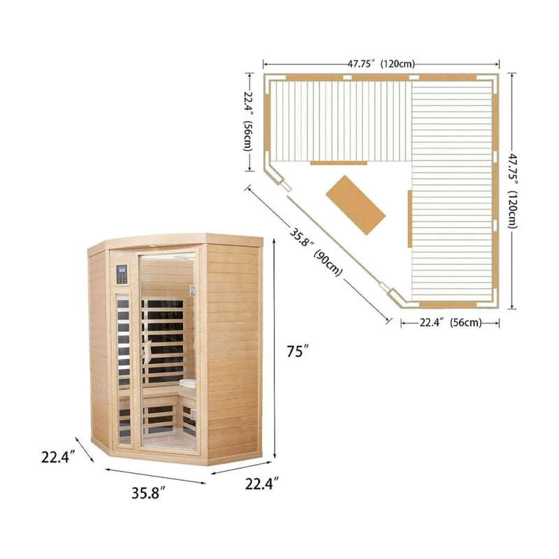 Thermora Laurent Premium 2-Person 1600W Corner Space Infrared Wooden Sauna Room With Bluetooth Speakers (SAK81524) by SAKSBY WHOLESALE