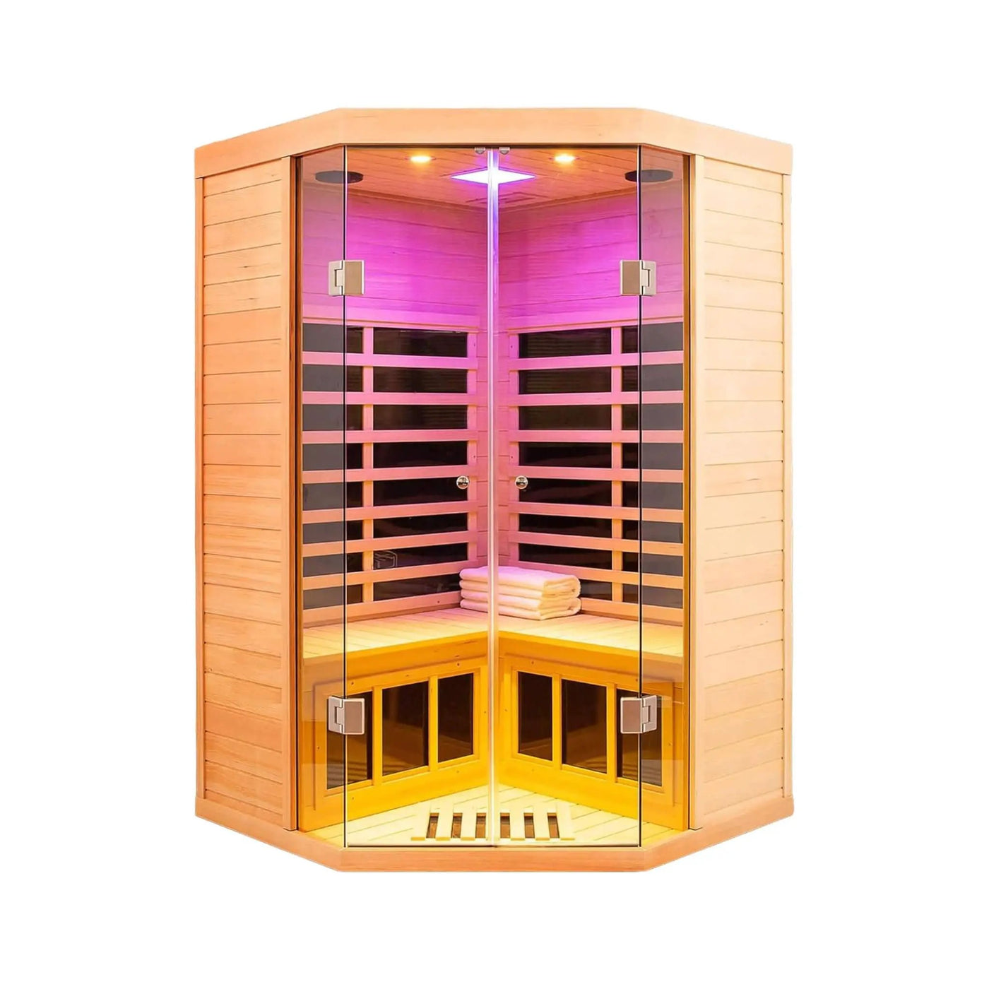 Thermora Laurent Premium 2-Person 1600W Corner Space Infrared Wooden Sauna Room With Bluetooth Speakers (SAK81524) by SAKSBY WHOLESALE