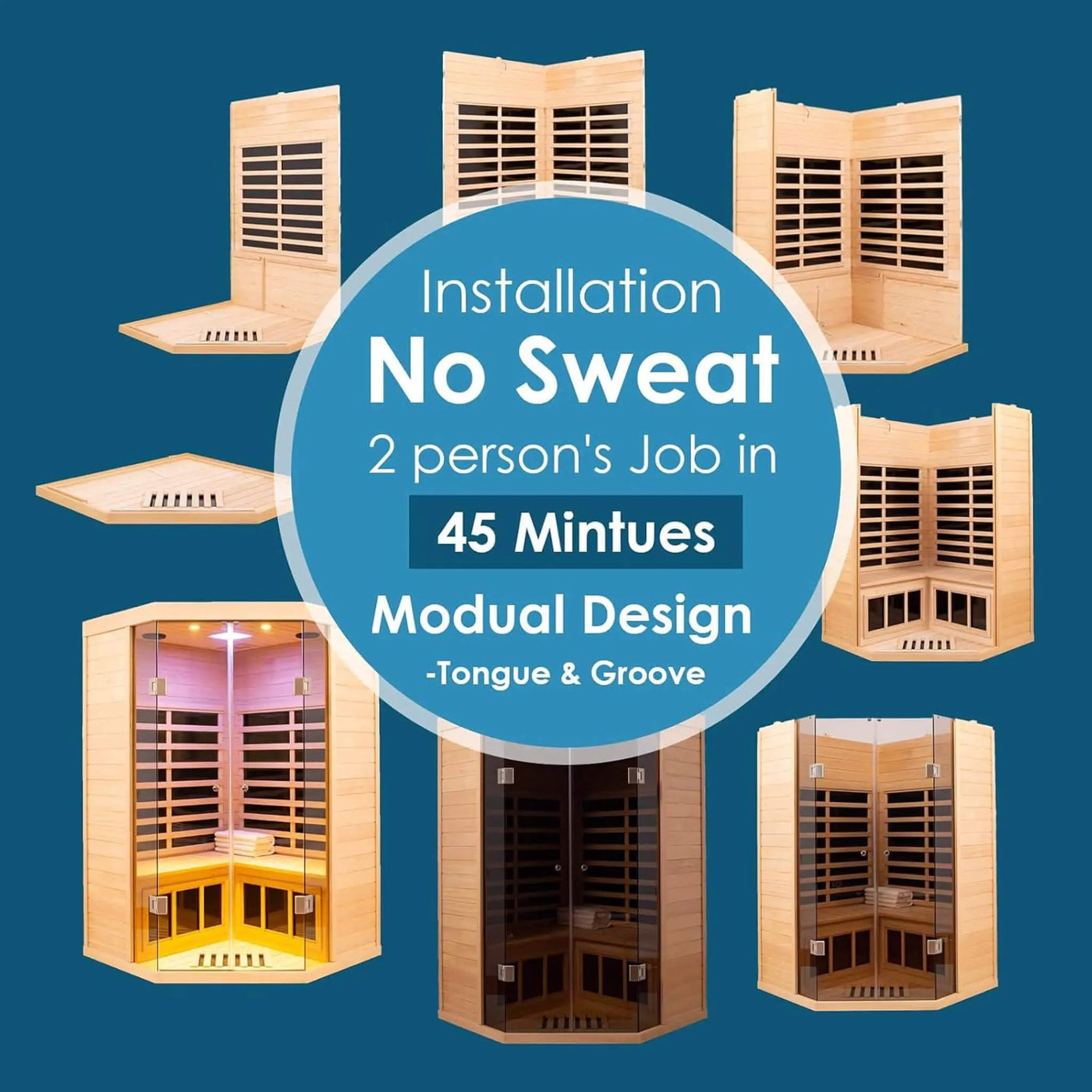 Thermora Laurent Premium 2-Person 1600W Corner Space Infrared Wooden Sauna Room With Bluetooth Speakers (SAK81524) by SAKSBY WHOLESALE