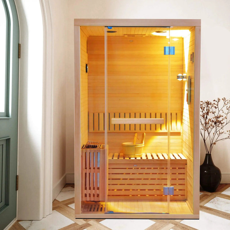 Thermora Alpine Premium 2-Person 3KW Hemlock Wood Sauna With LED Wall Light (SAK28471) by SAKSBY WHOLESALE