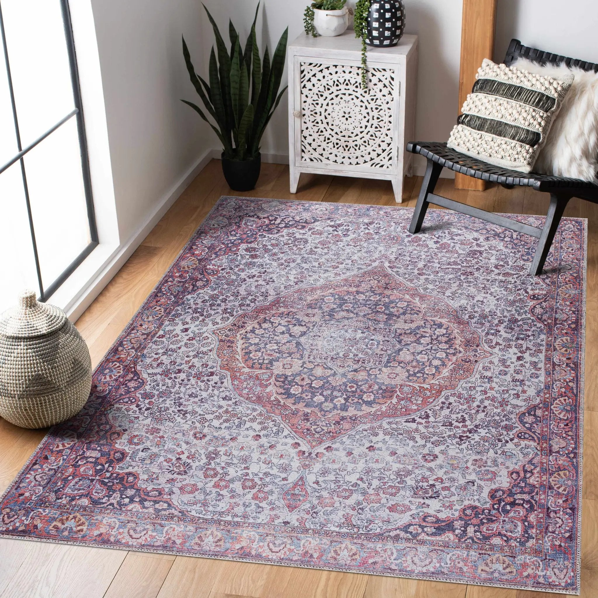 Red Cael Tumble Dry Washable Rug - Clearance by Boutique Rugs