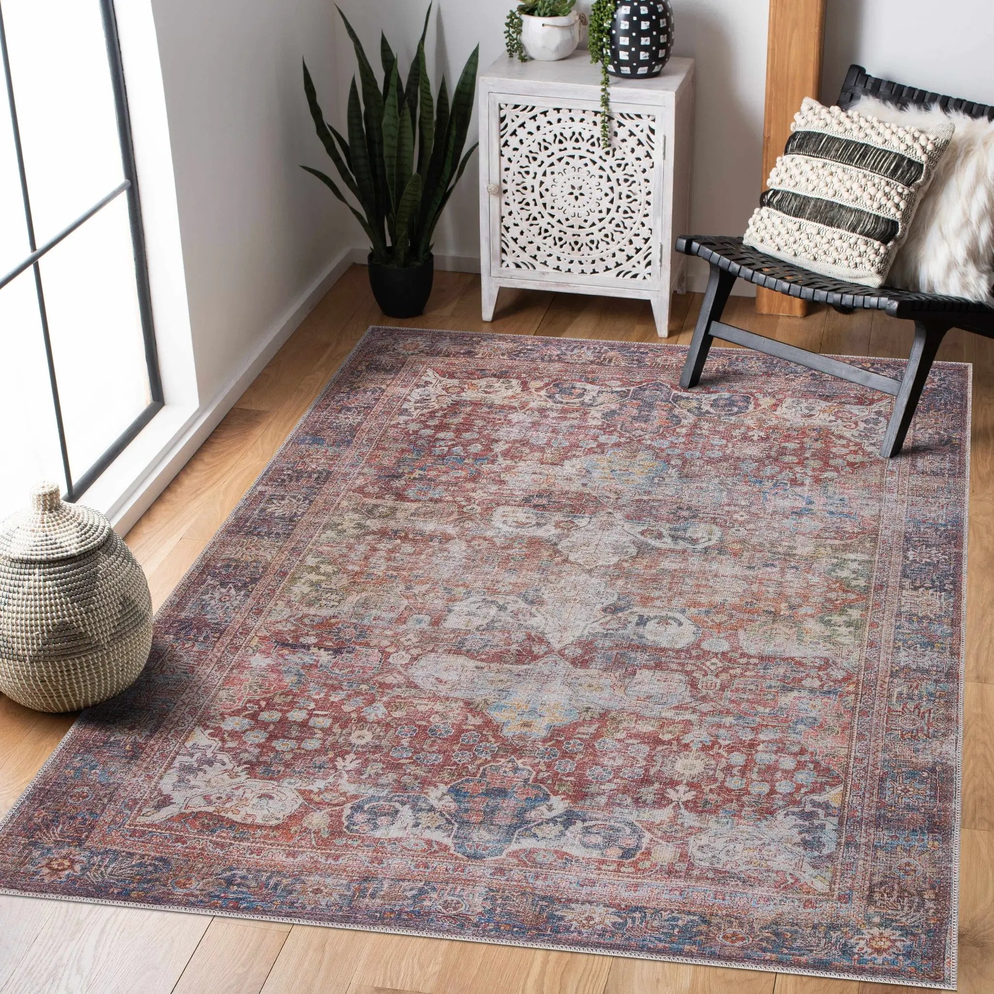 Rust Elki Vintage Medallion Washable Area Rug - Clearance by Boutique Rugs