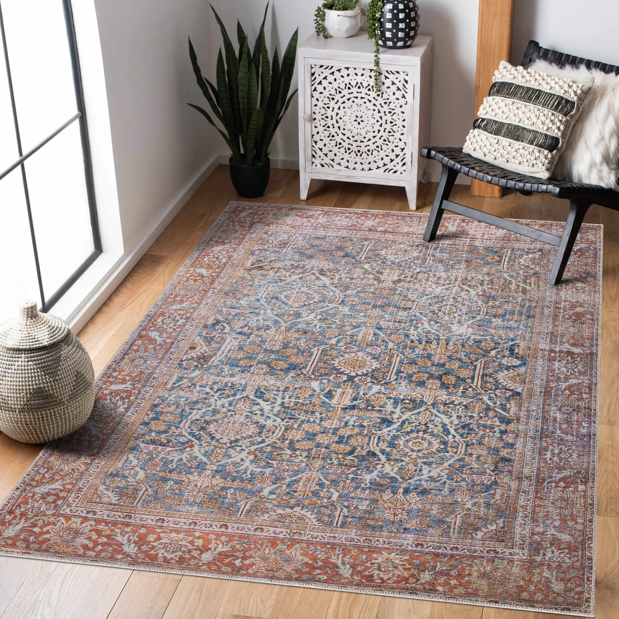 Rust Mair Traditional Washable Area Rug - Clearance by Boutique Rugs
