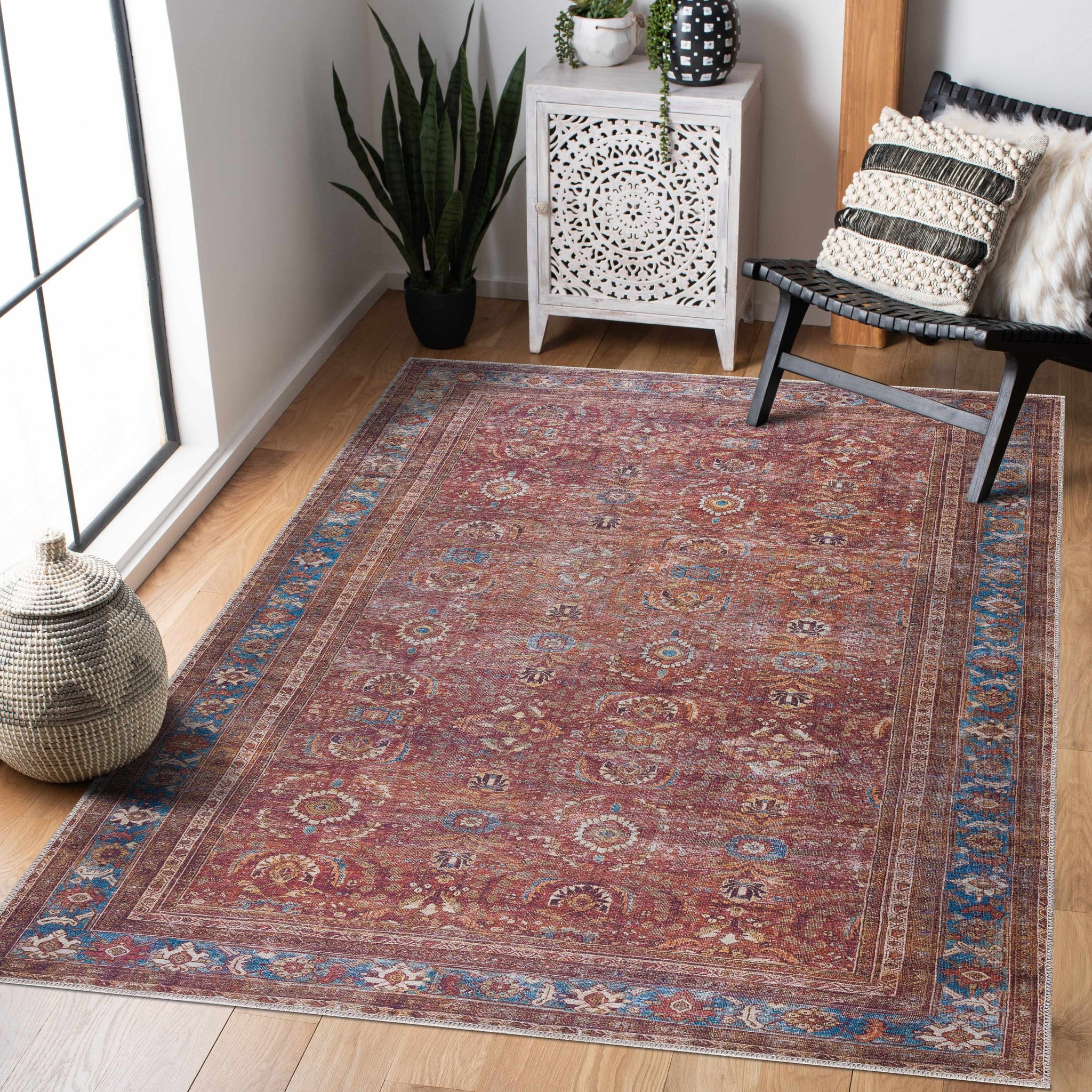 Rust Baki Traditional Washable Area Rug - Clearance by Boutique Rugs