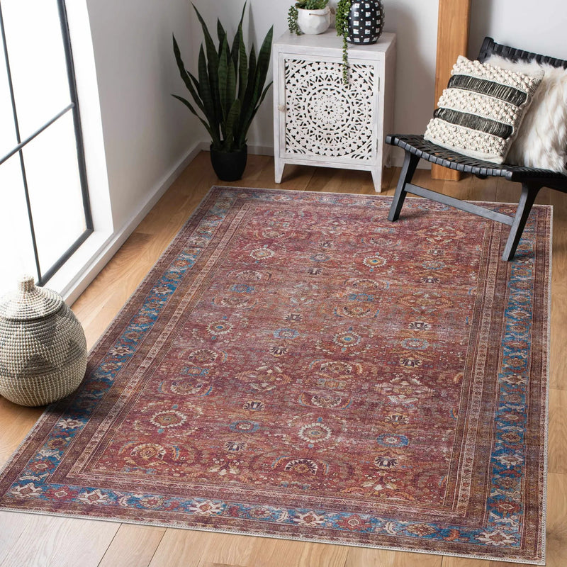 Rust Baki Traditional Washable Area Rug - Clearance by Boutique Rugs