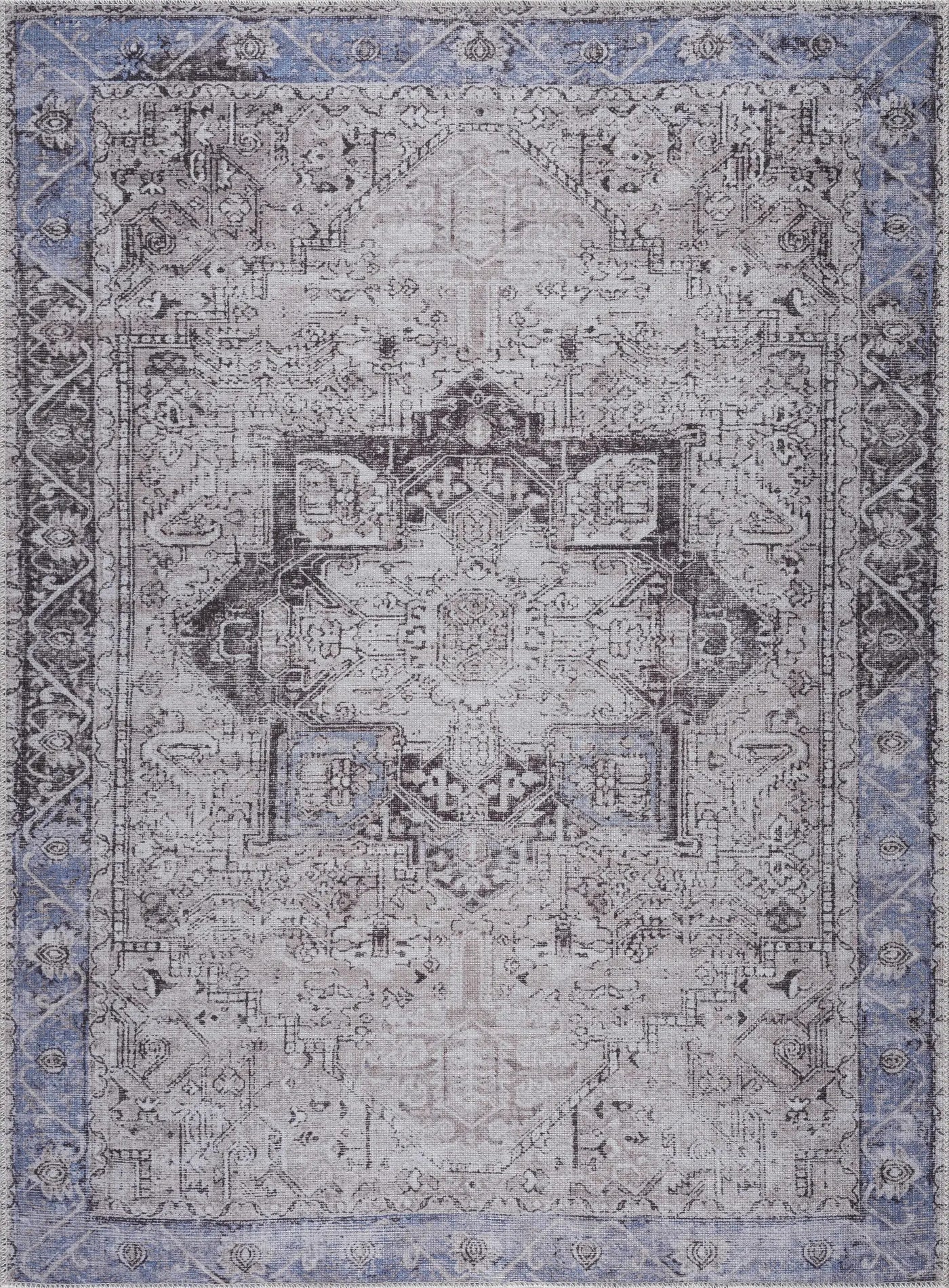 Rosman Blue&Beige - Promo Washable Area Rug - Clearance by Boutique Rugs