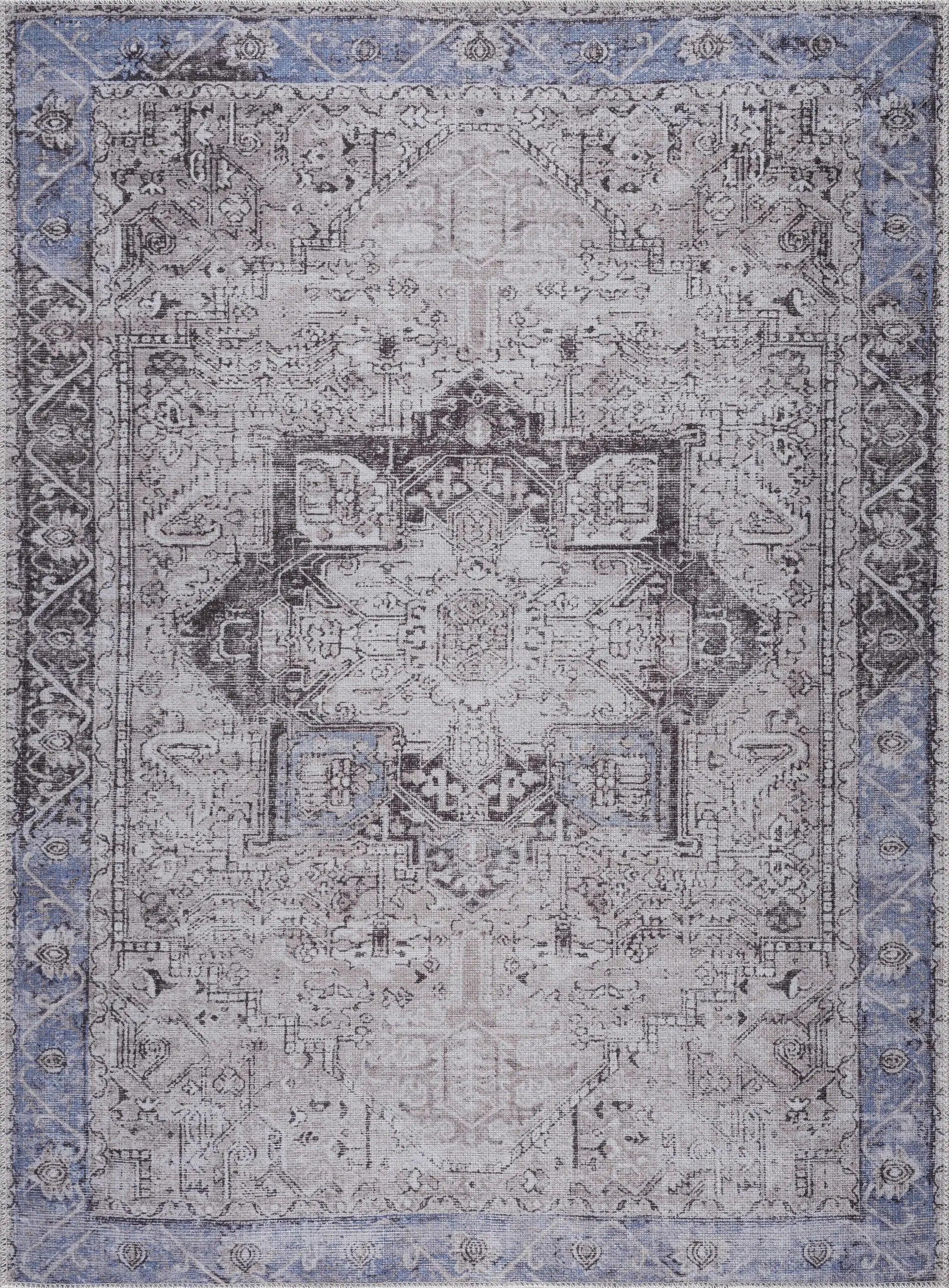 Rosman Blue&Beige - Promo Washable Area Rug - Clearance by Boutique Rugs