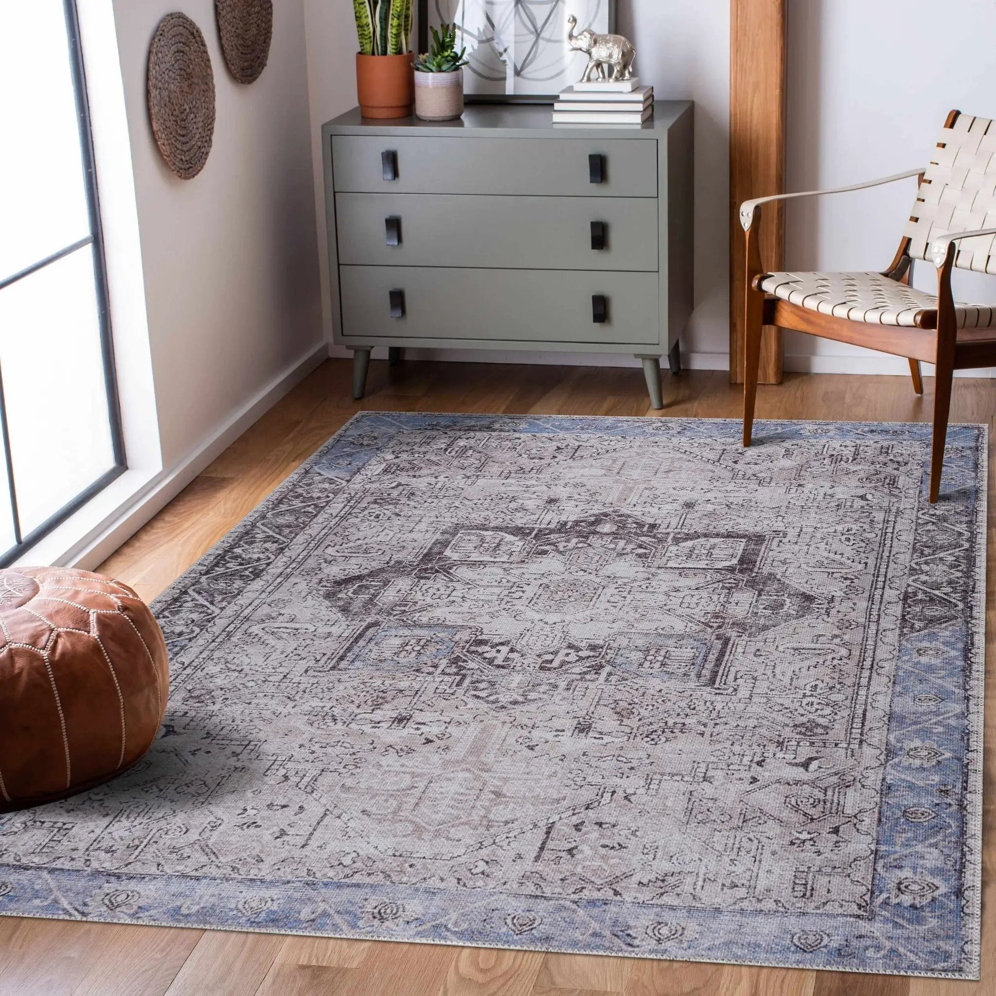 Rosman Blue&Beige - Promo Washable Area Rug - Clearance by Boutique Rugs