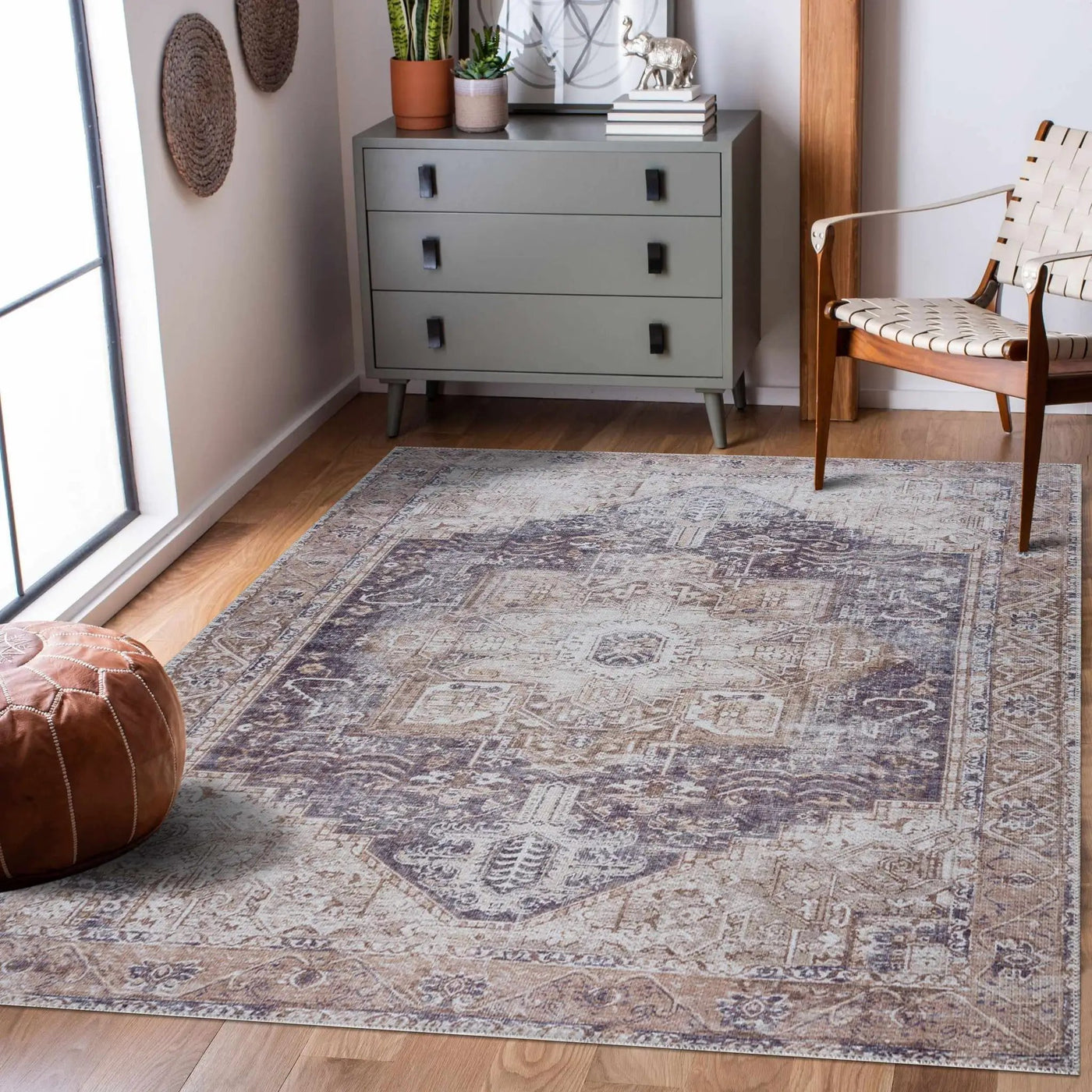 Beige Rosman Washable Area Rug - Clearance by Boutique Rugs