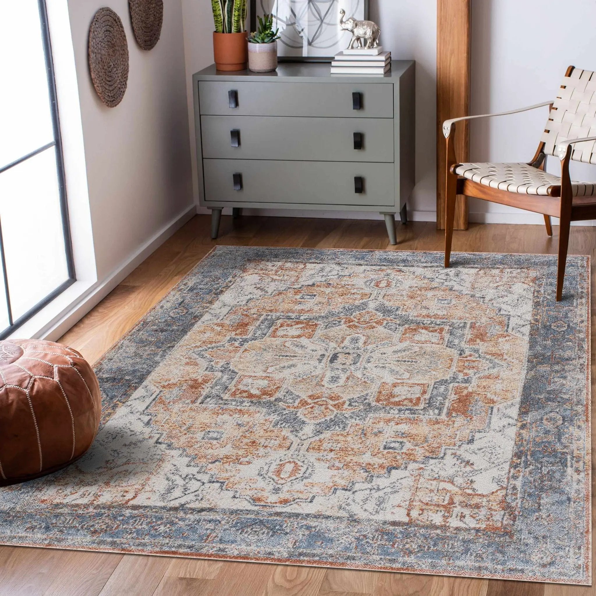 Blue Orange Hera Washable area rug - Clearance by Boutique Rugs
