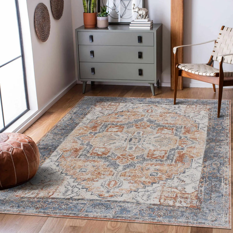 Blue Orange Hera Washable area rug - Clearance by Boutique Rugs