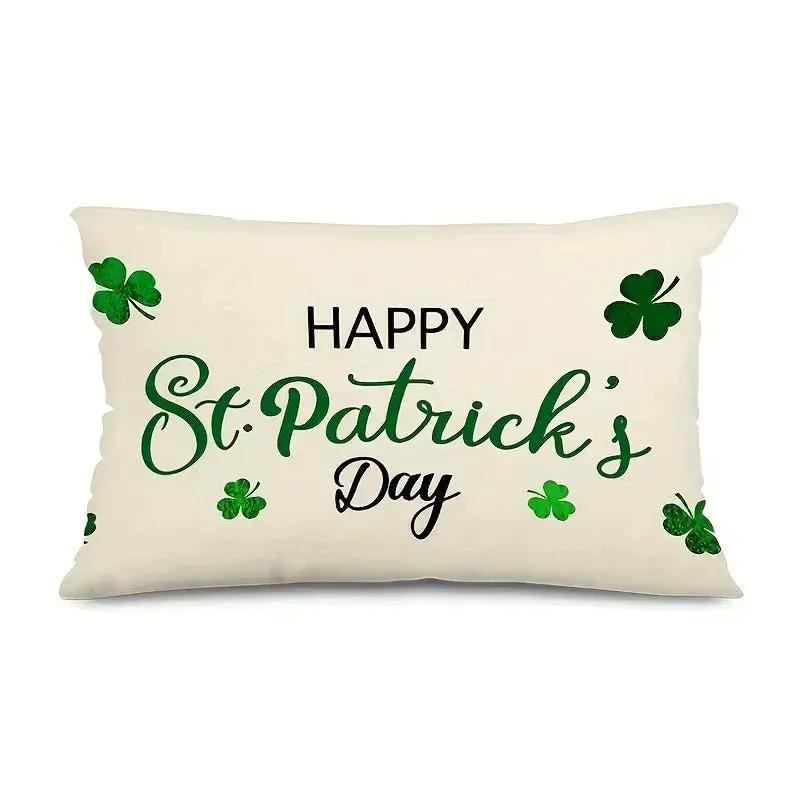 Throw Pillow - Linen Happy St Patricks Day Clover by House Of Avana