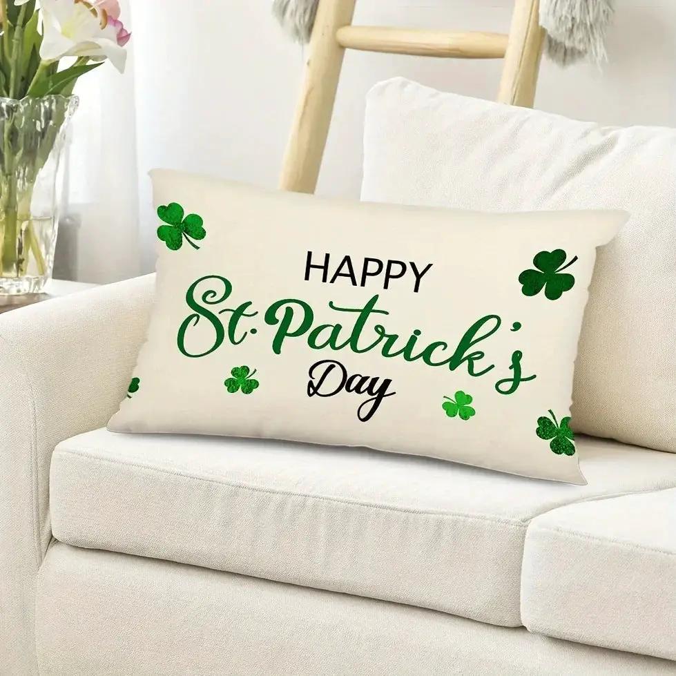 Throw Pillow - Linen Happy St Patricks Day Clover by House Of Avana