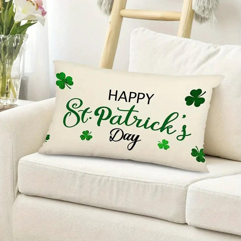 Throw Pillow - Linen Happy St Patricks Day Clover by House Of Avana