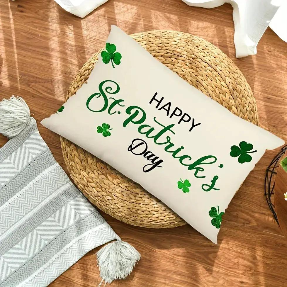 Throw Pillow - Linen Happy St Patricks Day Clover by House Of Avana