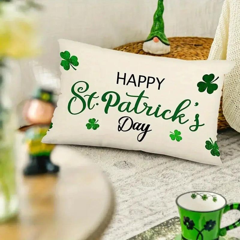 Throw Pillow - Linen Happy St Patricks Day Clover by House Of Avana