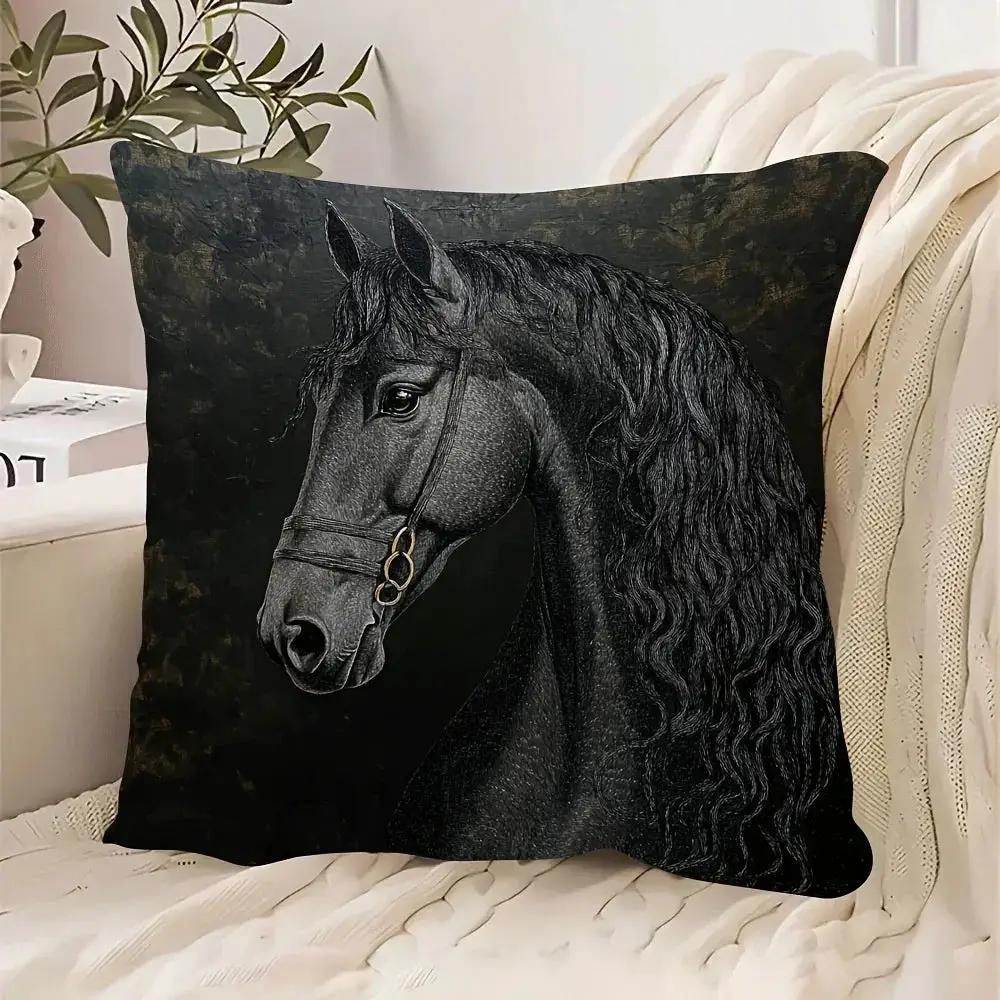 Throw Pillow - Soft Plush Friesian Horse 45x45cm by House Of Avana