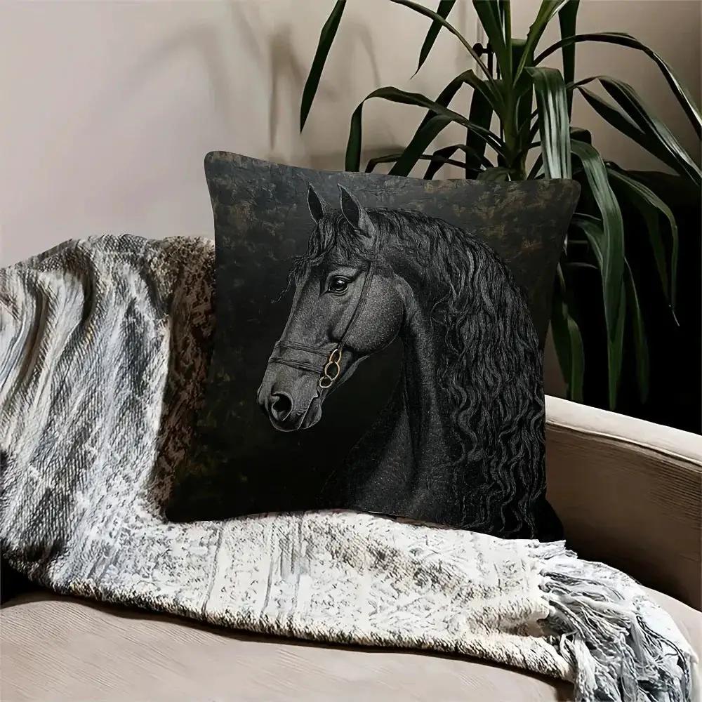 Throw Pillow - Soft Plush Friesian Horse 45x45cm by House Of Avana
