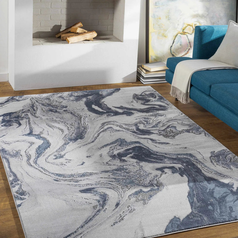 Moana Denim Blue Marble Area Rug by Boutique Rugs