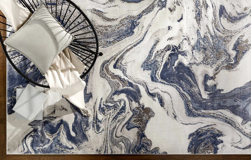 Moana Denim Blue Marble Area Rug by Boutique Rugs