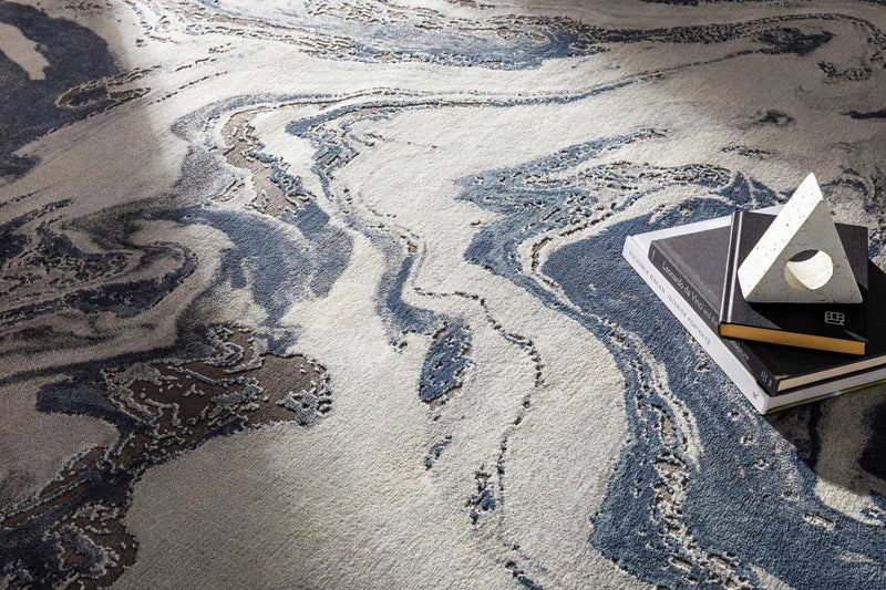 Moana Denim Blue Marble Area Rug by Boutique Rugs