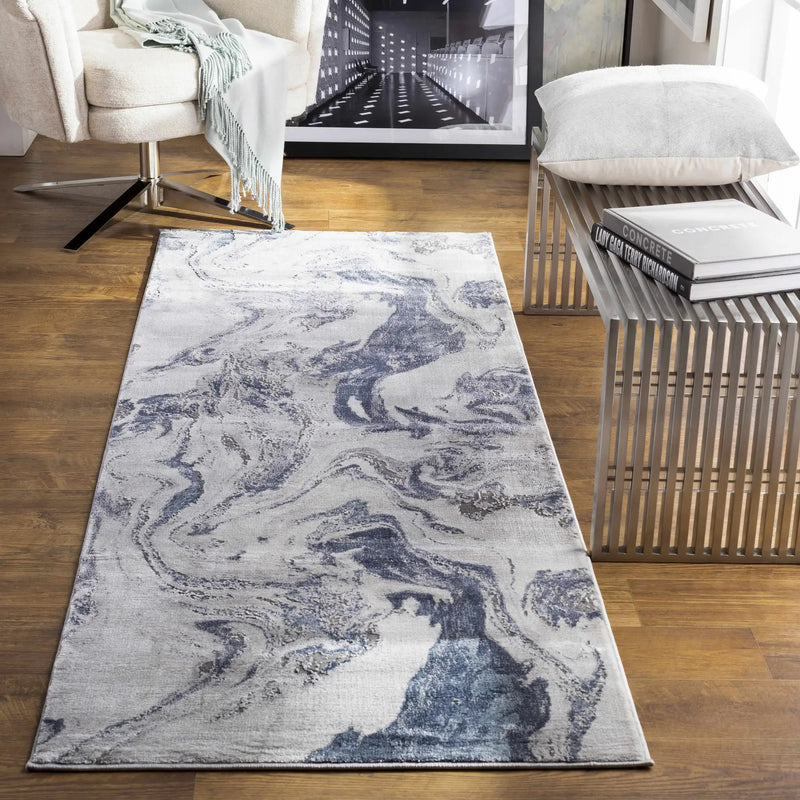 Moana Denim Blue Marble Area Rug by Boutique Rugs
