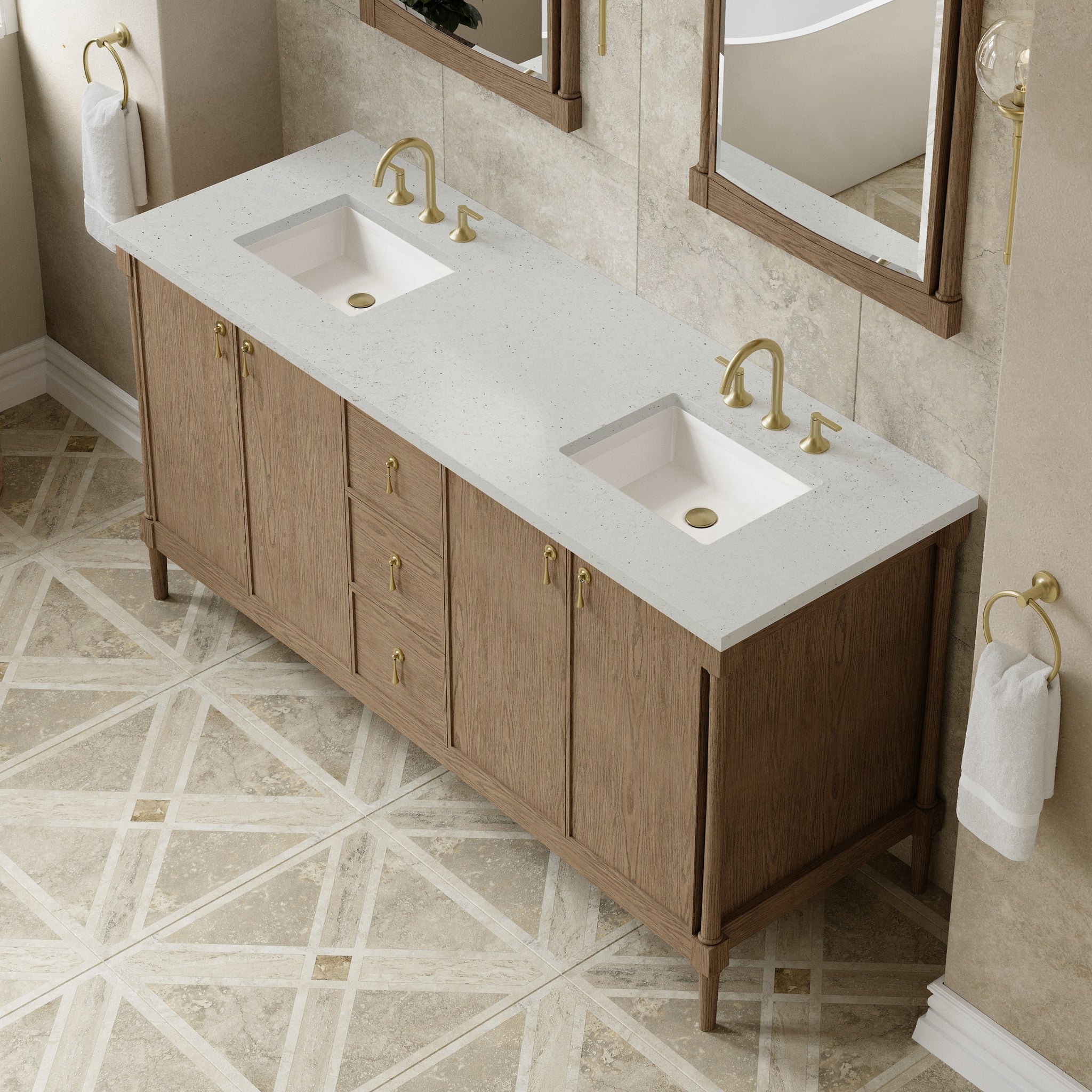 James Martin Kinnsden 72" Double Bathroom Vanity, Weathered Oak by James Martin