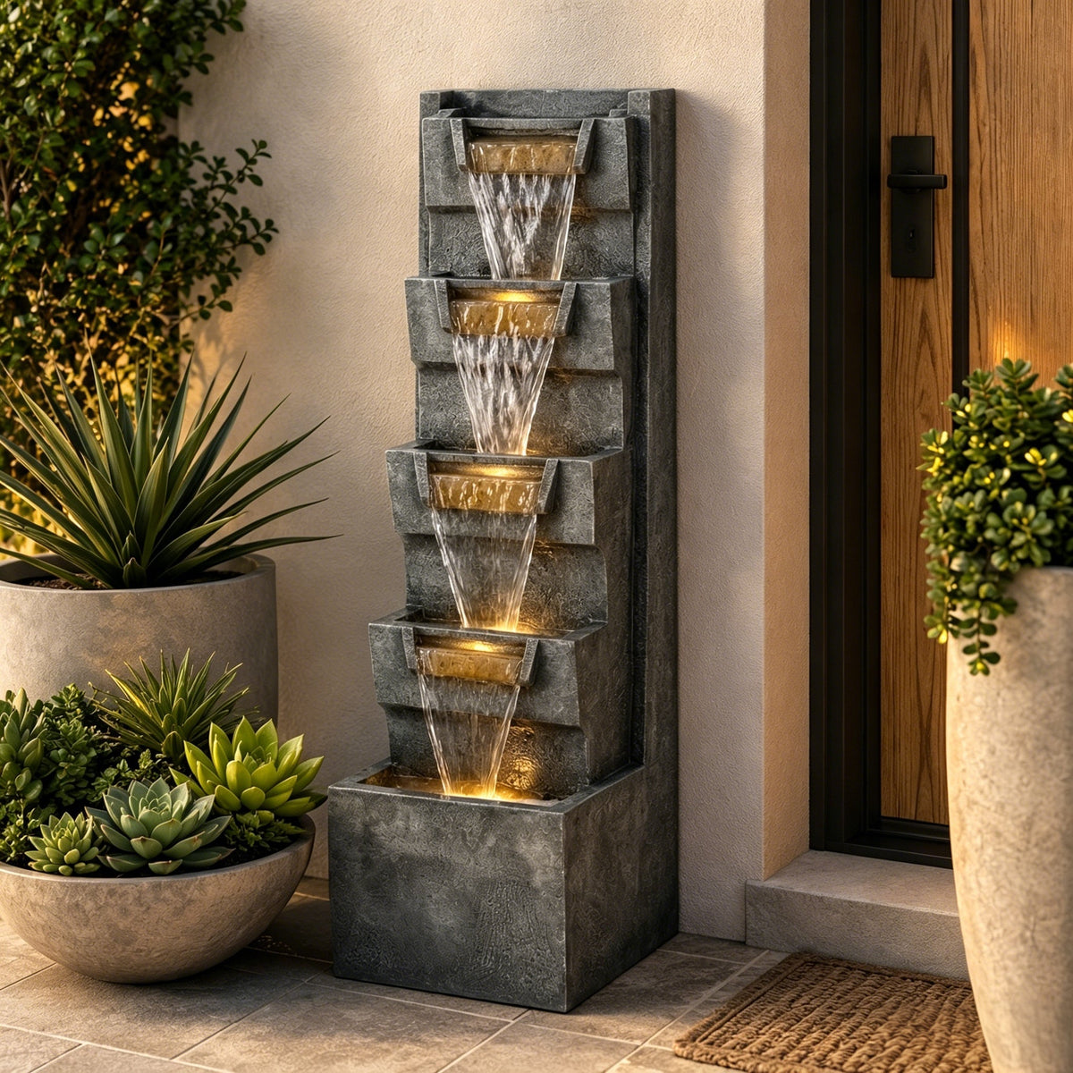 Resin Modern Outdoor Fountain 39 Inch Tilted Chutes, photo 4 of 7