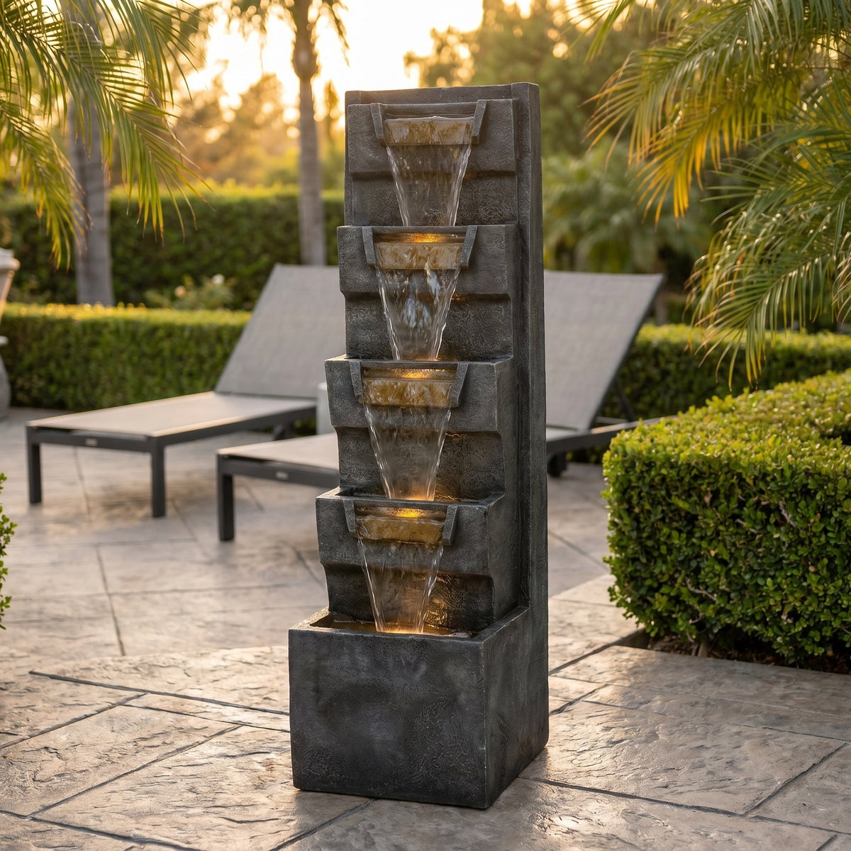 Resin Modern Outdoor Fountain 39 Inch Tilted Chutes, photo 6 of 7
