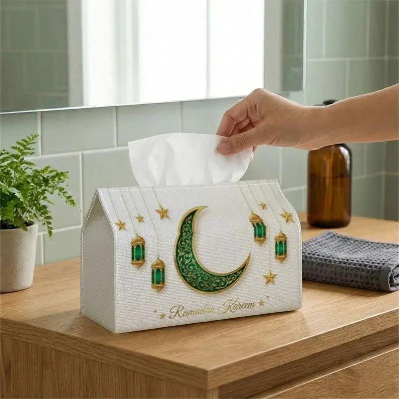 Tissue Box - Green Crescent Moon Polyester Small by House Of Avana