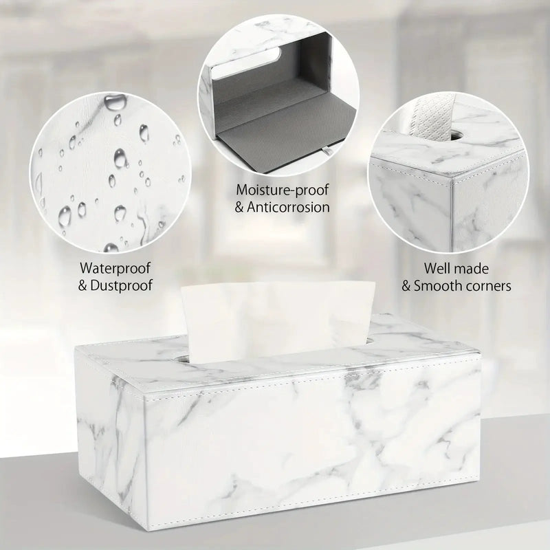 Tissue Box - Marble White Rectangular by House Of Avana