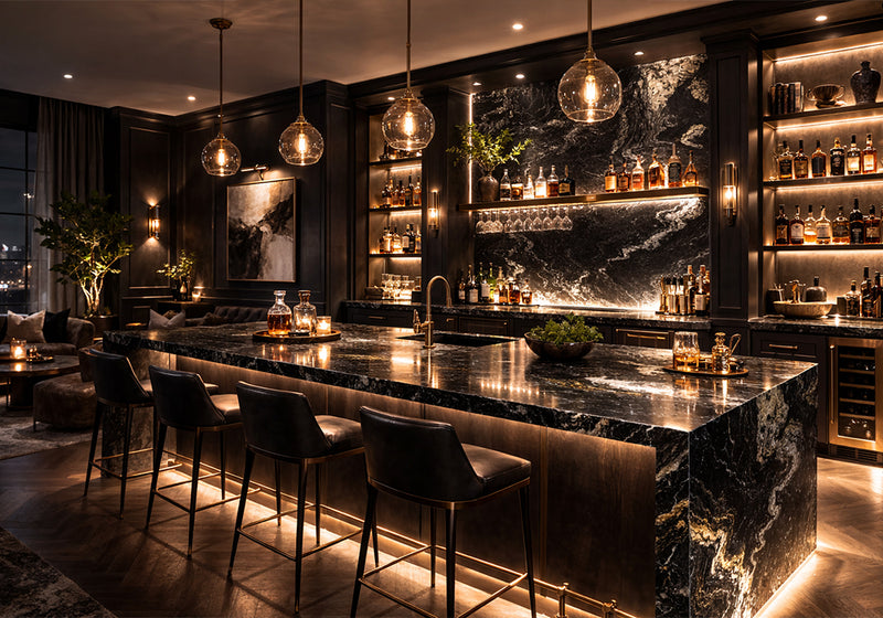 Titanium Polished Granite Slab Random room scene