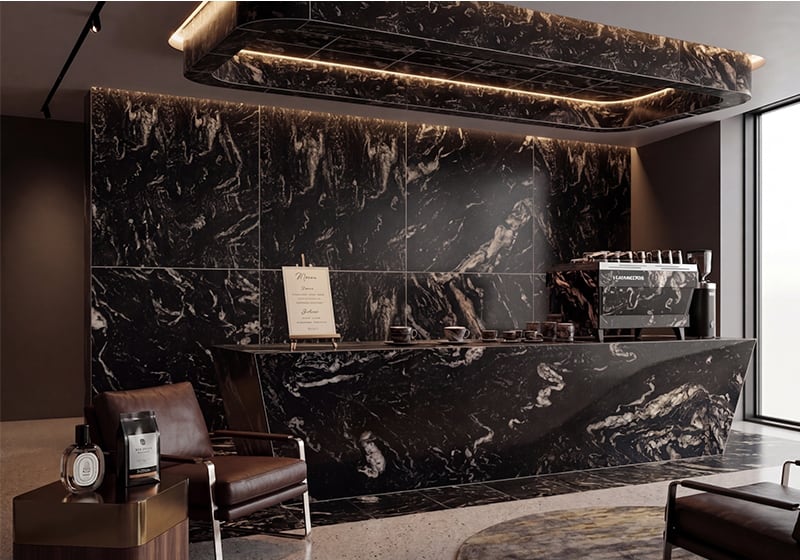 Titanium Polished Granite Slab Random room scene 2