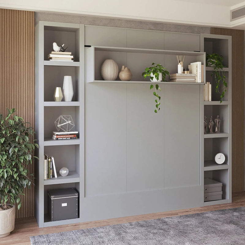 Easy-Lift Queen Murphy Wall Bed in Grey with Two Bookshelves by Sharicks