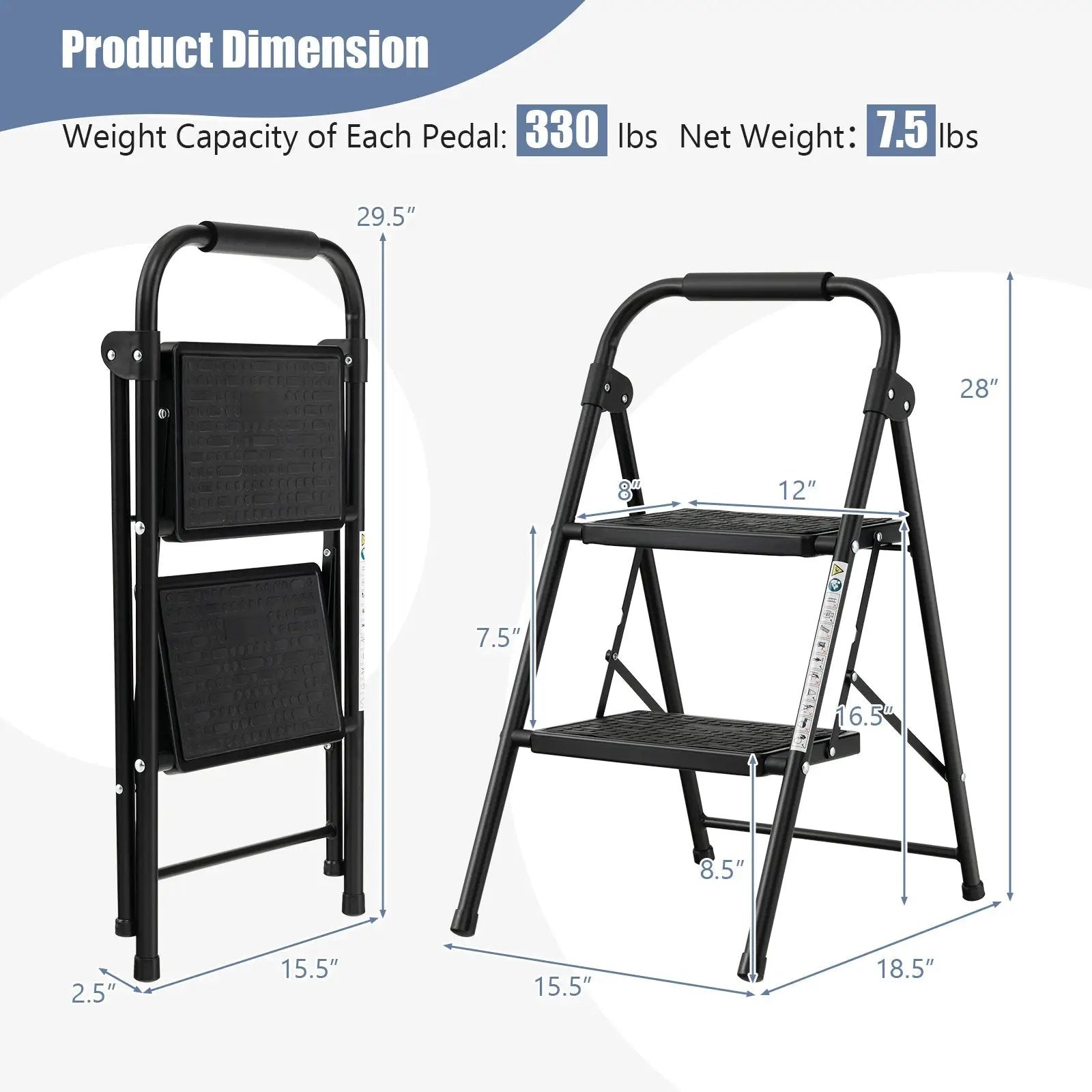 2-Step Folding Ladder with Wide Anti-Slip Pedal by DirectDeals