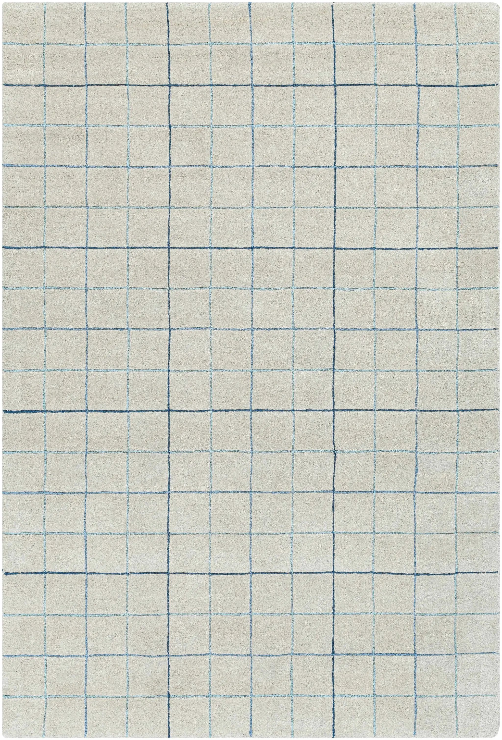 Toshi Beige Grid Wool Rug by Boutique Rugs