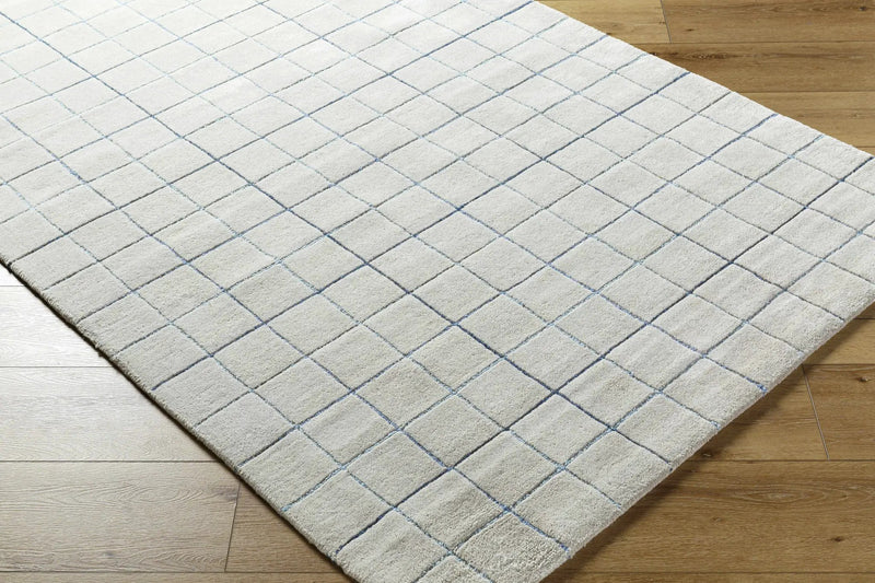 Toshi Beige Grid Wool Rug by Boutique Rugs