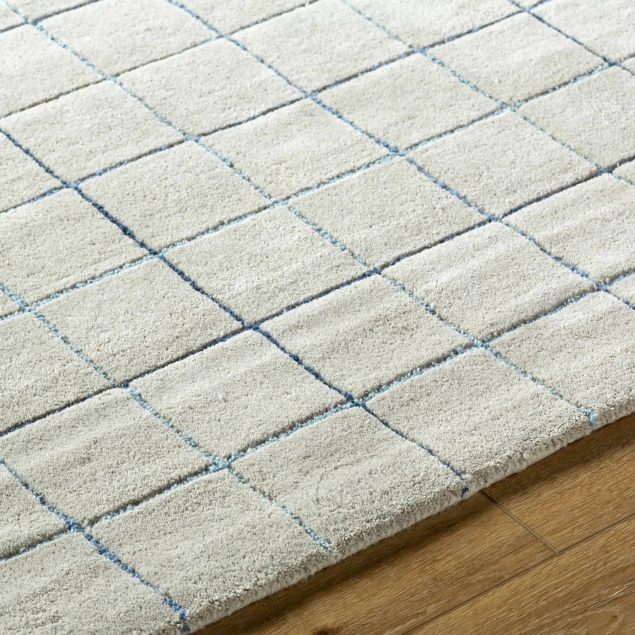 Toshi Beige Grid Wool Rug by Boutique Rugs