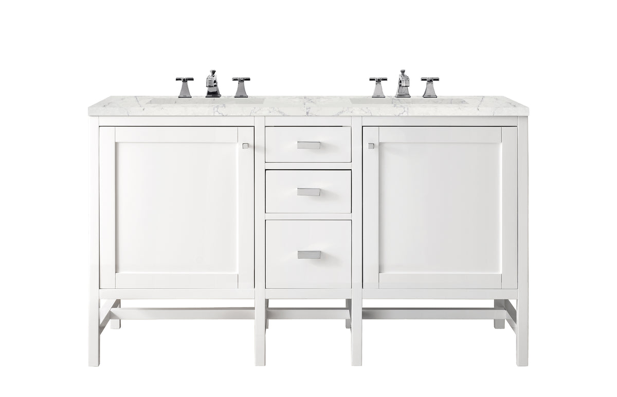 James Martin Addison 60" Double Bathroom Vanity, Glossy White with Eternal Jasmine Pearl countertop