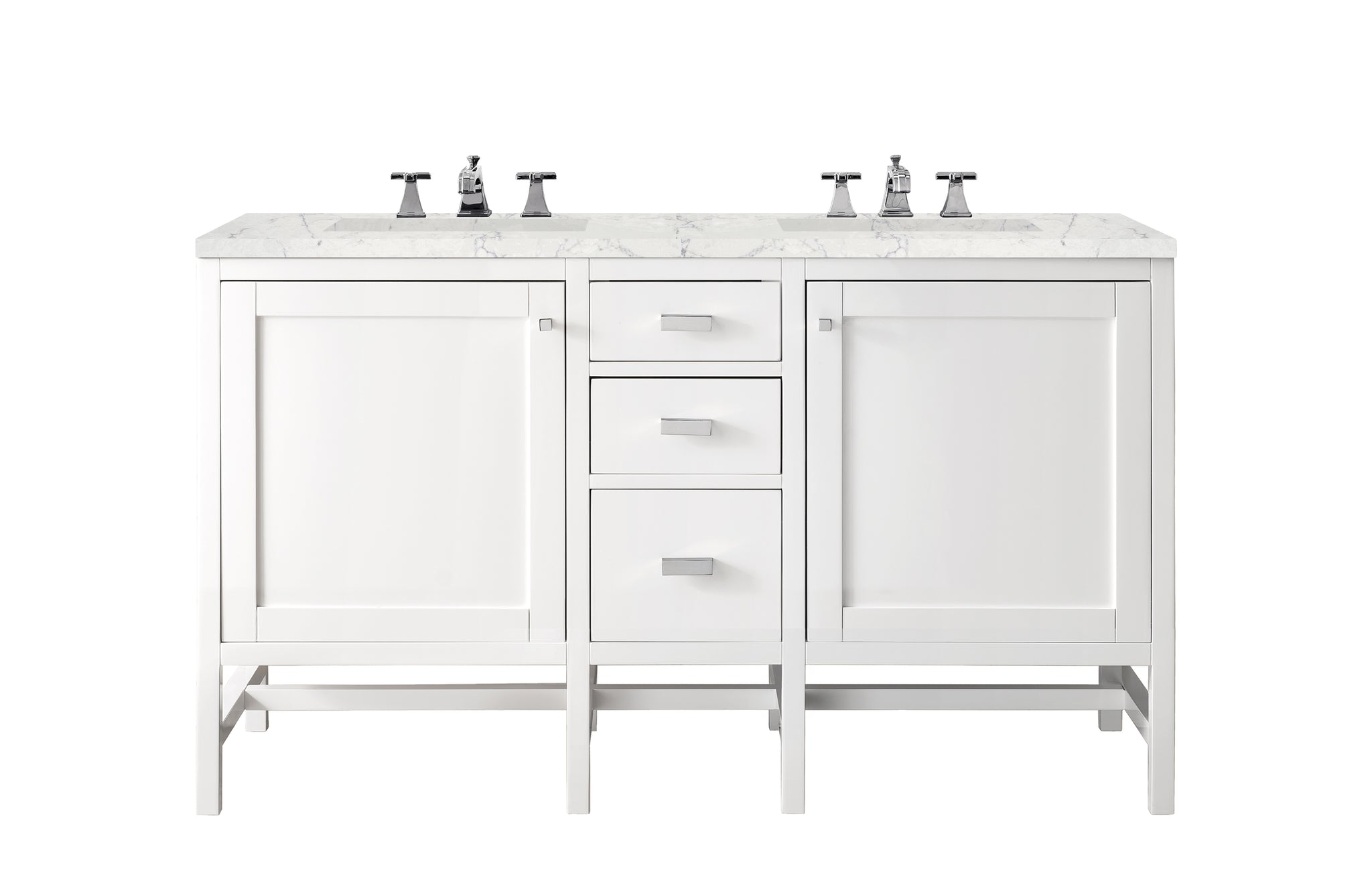 James Martin Addison 60" Double Bathroom Vanity, Glossy White with Eternal Jasmine Pearl countertop