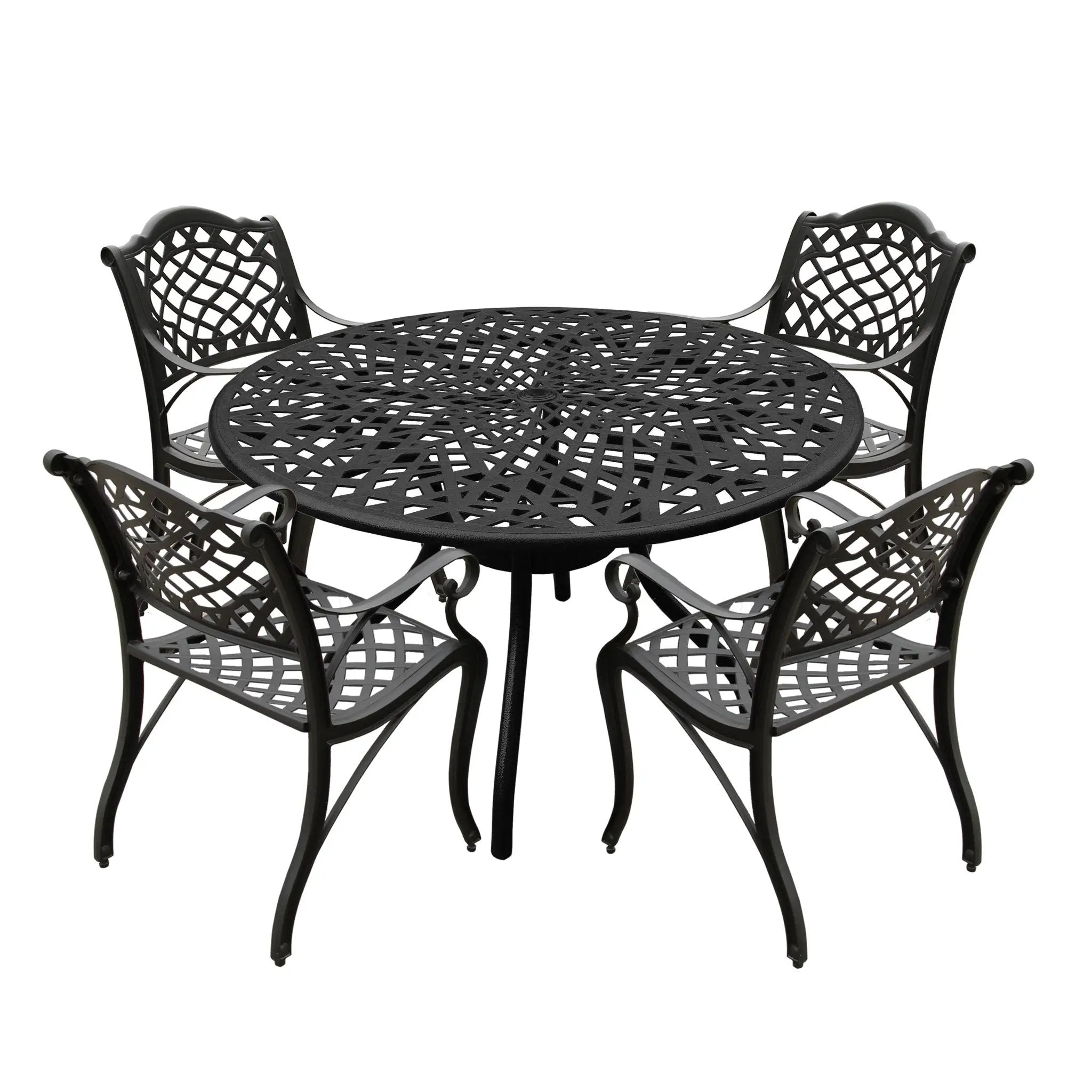 Outdoor Aluminum 5pc Round Black Patio Dining Set with Four Chairs by Sharicks