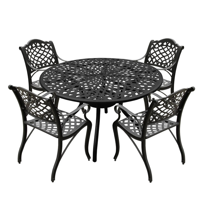 Outdoor Aluminum 5pc Round Black Patio Dining Set with Four Chairs by Sharicks