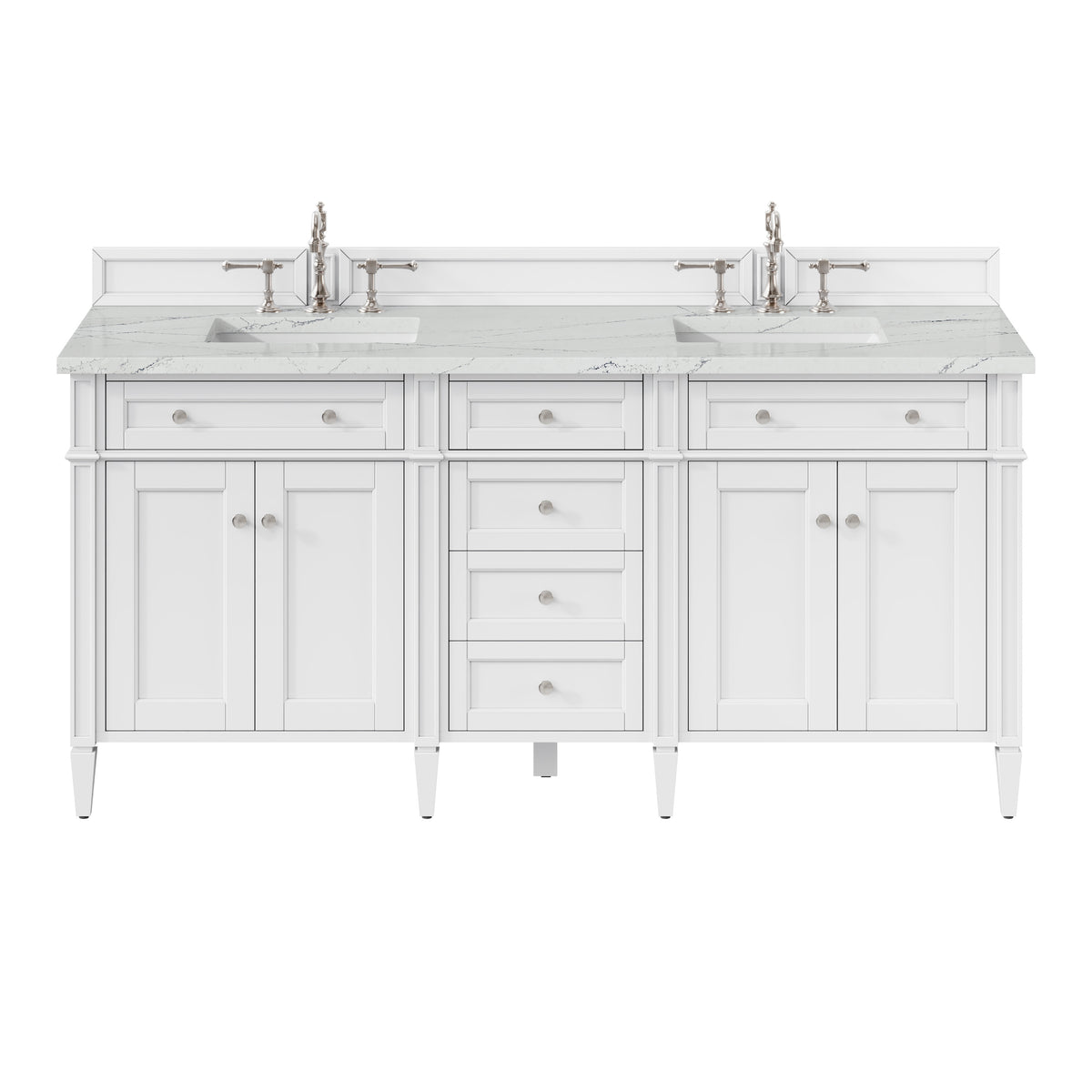 James Martin Brittany 72" Double Bathroom Vanity, Bright White with Ethereal Noctis countertop